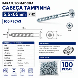 JOMARCA-PARAF-TAMPINHA-PH2-55X65-PS-ZI-100PC-FRJMPAR035-02
